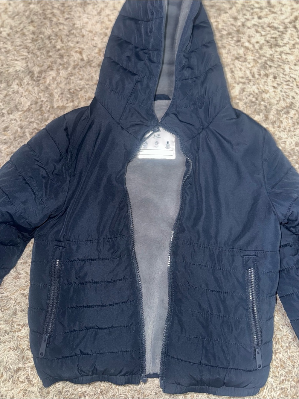abercrombie kids Navy and Light Gray Hooded Puffer Jacket